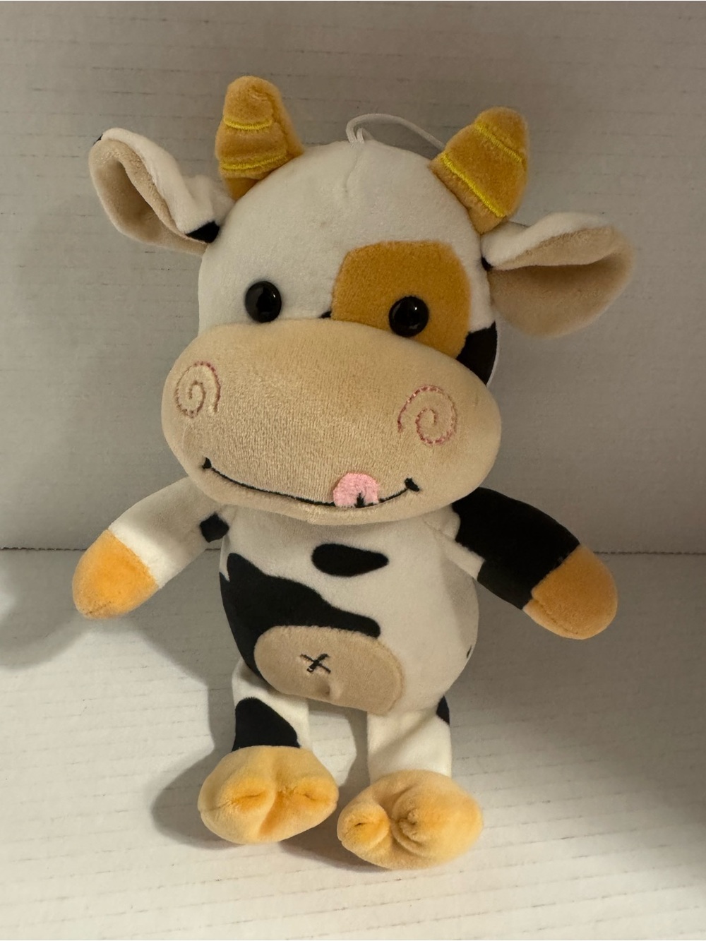 Soft Plush Cow Stuffed Animal - White and Yellow Cozy Cuddle Toy